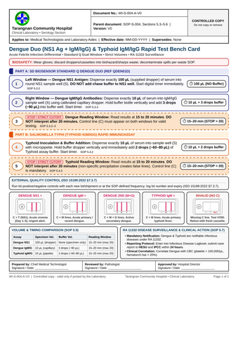 WI-S-004-A-V0 — Dengue Duo (NS1 Ag + IgM/IgG) & Typhoid IgM/IgG Rapid Test Bench Card